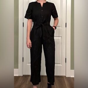 Whistles Brand 100% Linen Black Jumpsuit Size 8 NWT